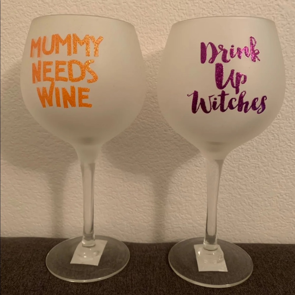 2 Halloween Wine Glasses